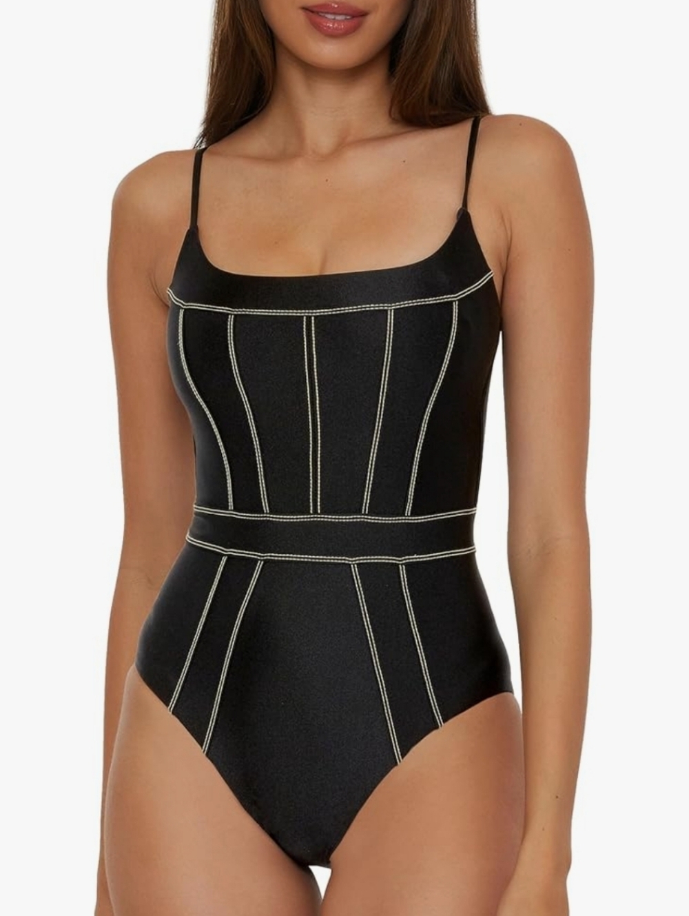 BECCA Black One-Piece Swimsuit with Contrast White Stitching